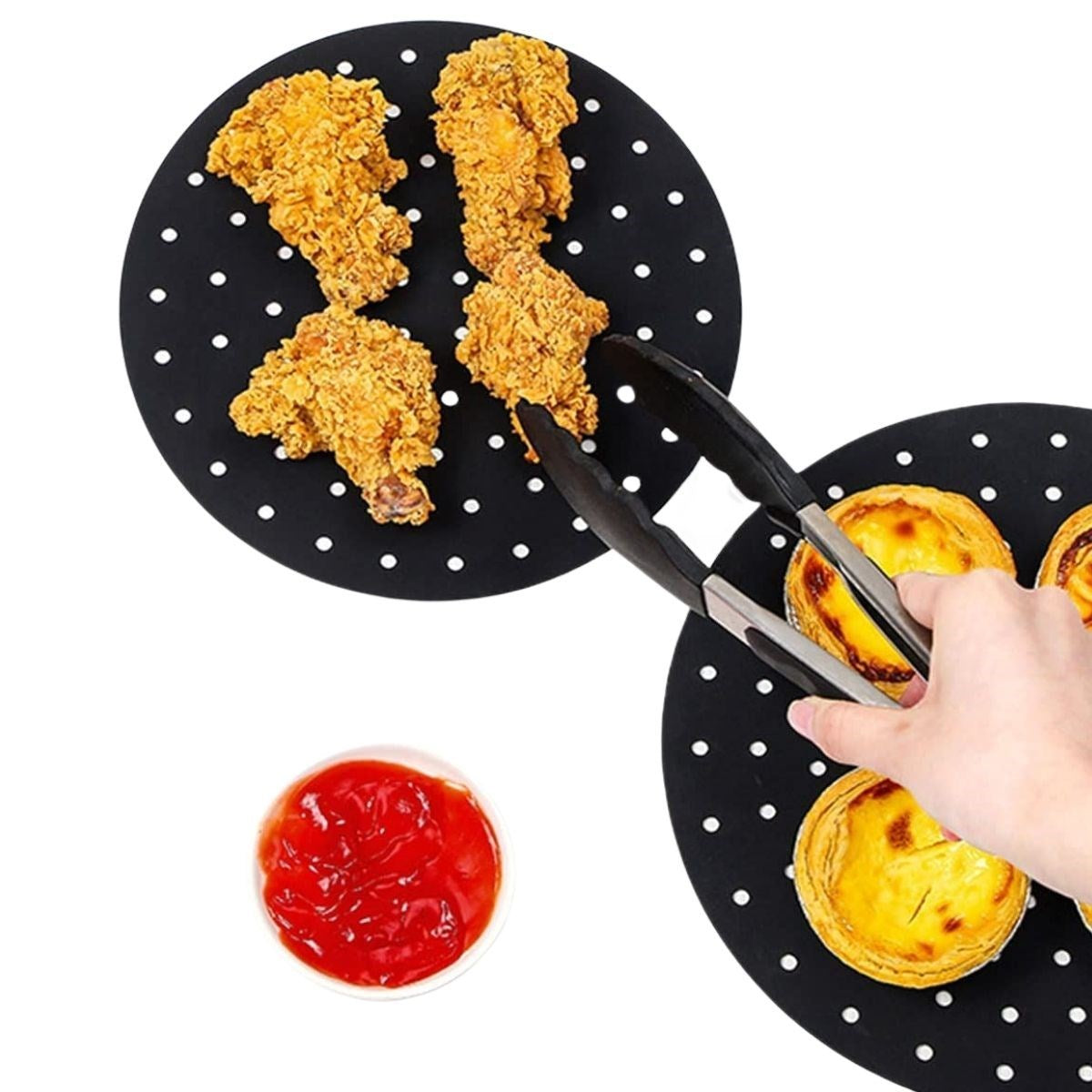 GENEL® Siyah Isıya Dayanıklı Yıkanılabilir Silikon Fırın Ve Airfryer Yuvarlak Model Pişirme Matı 20 Cm - UcuzaGeliyor