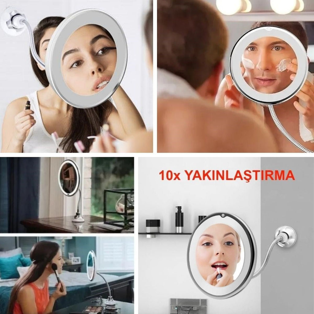 BUFFER® 360° Döner Esnek Makyaj Aynası - 10X Büyüteçli, Güçlü Vantuzlu Detay Görüntüleme Çok Açılı Makyaj & Cilt Bakım Aynası - UcuzaGeliyor
