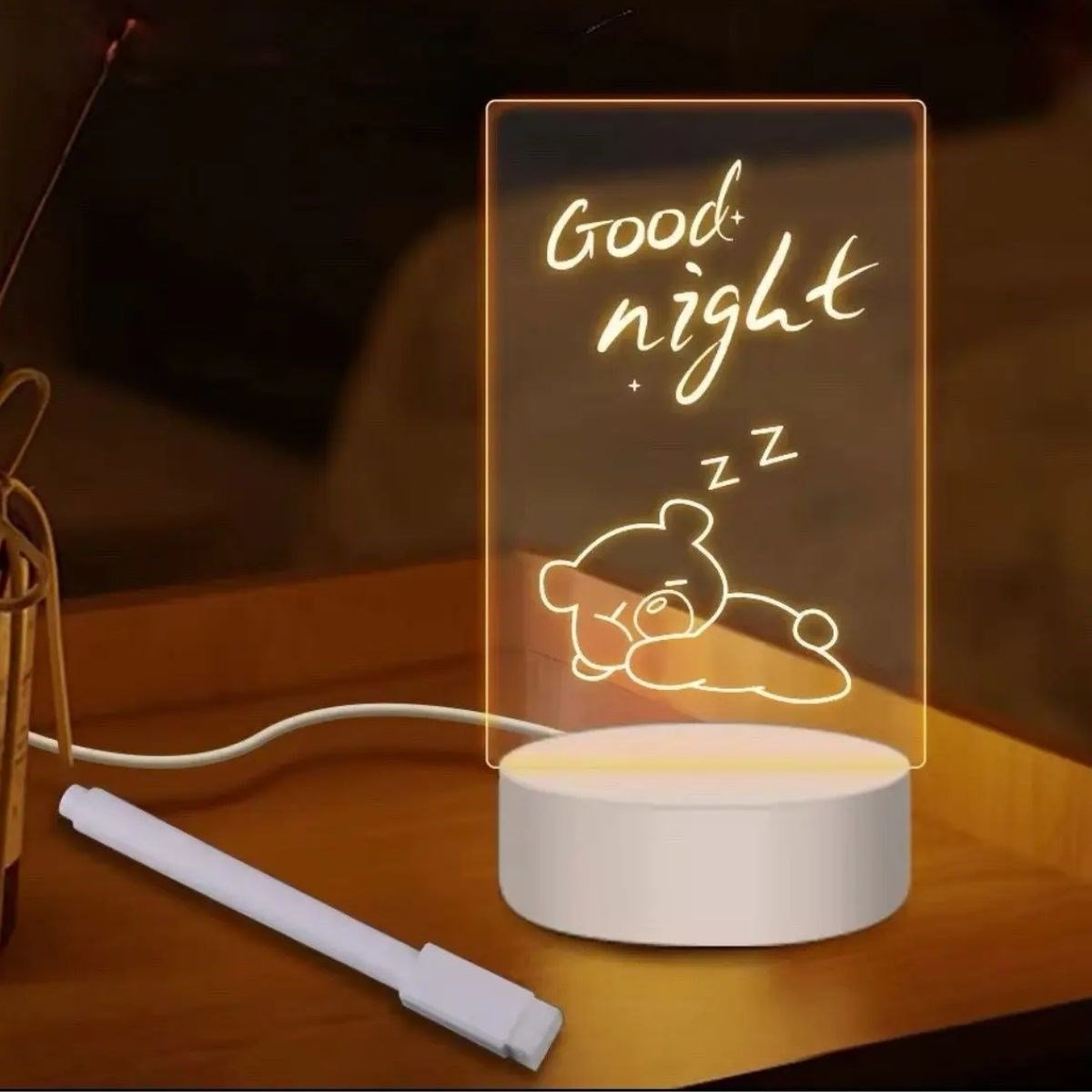 BUFFER® USB Kablolu Işıklı Kendiliğinden Beyaz Kalemli - Silgili Kreatif 3D Görselleştirme LED Lambası - UcuzaGeliyor