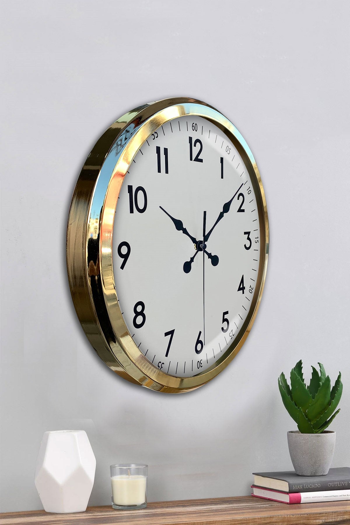 Zentime Gold & White Luxury Classic 52 Cm Metal Duvar Saati