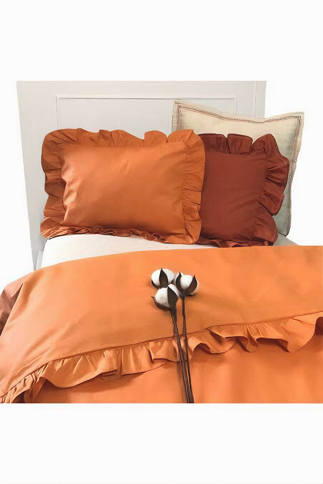 Turuncu fırfırlı çift kişilik nevresim takımı - UcuzaGeliyor