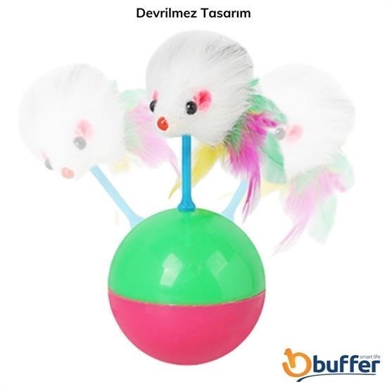 GENEL® Kedi Oyun Topu Tüylü Fareli Hacı Yatmaz Eğitici Yavru Kedi Fare Kovalama Oyuncağı - UcuzaGeliyor