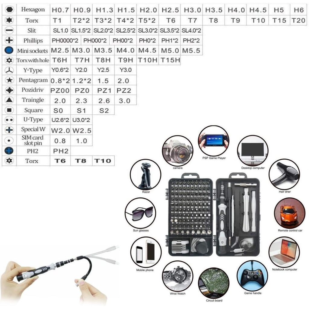 BUFFER® Hassas Tornavida Seti Bilgisayar Pc Telefon Onarım Aracı Seti Manyetik 115 in 1 Tornavida Seti - UcuzaGeliyor