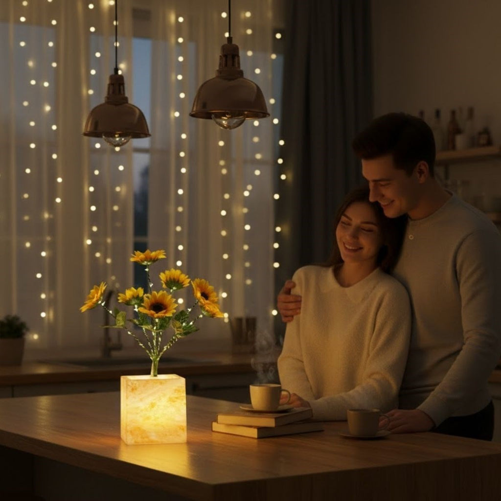 Işıklı Yapay Çiçek - Sarı Saksılı LED Dekoratif Bitki, Masaüstü ve Ev Ofis Aydınlatmalı Süs Bitkisi