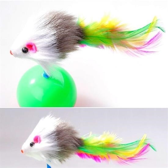 GENEL® Kedi Oyun Topu Tüylü Fareli Hacı Yatmaz Eğitici Yavru Kedi Fare Kovalama Oyuncağı - UcuzaGeliyor