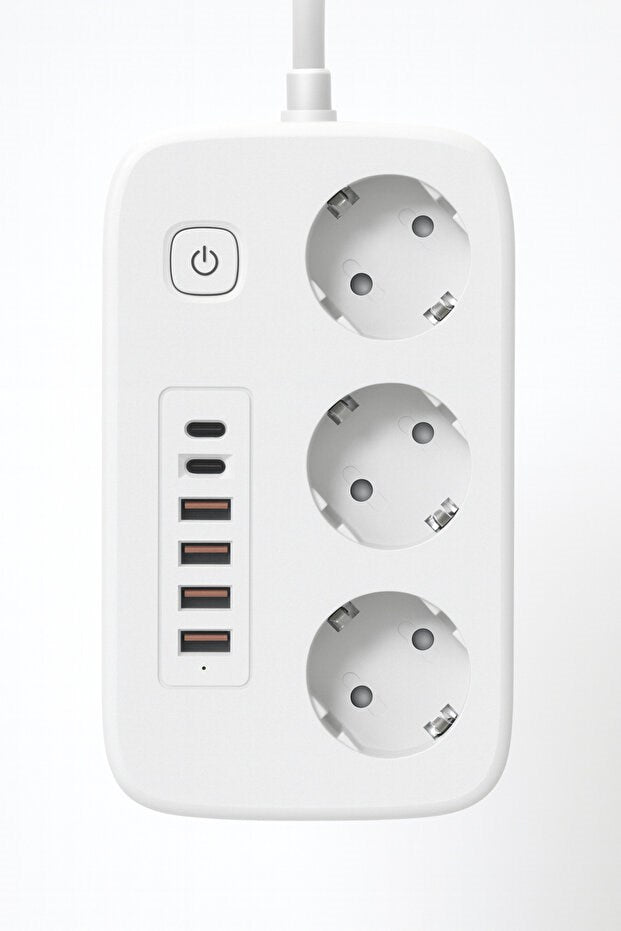 2500W Çoklu Priz 2 METRE - 3 lü AC Priz +5 USB Çıkışı AKIM KORUMALI Alev Almayan Gövde,