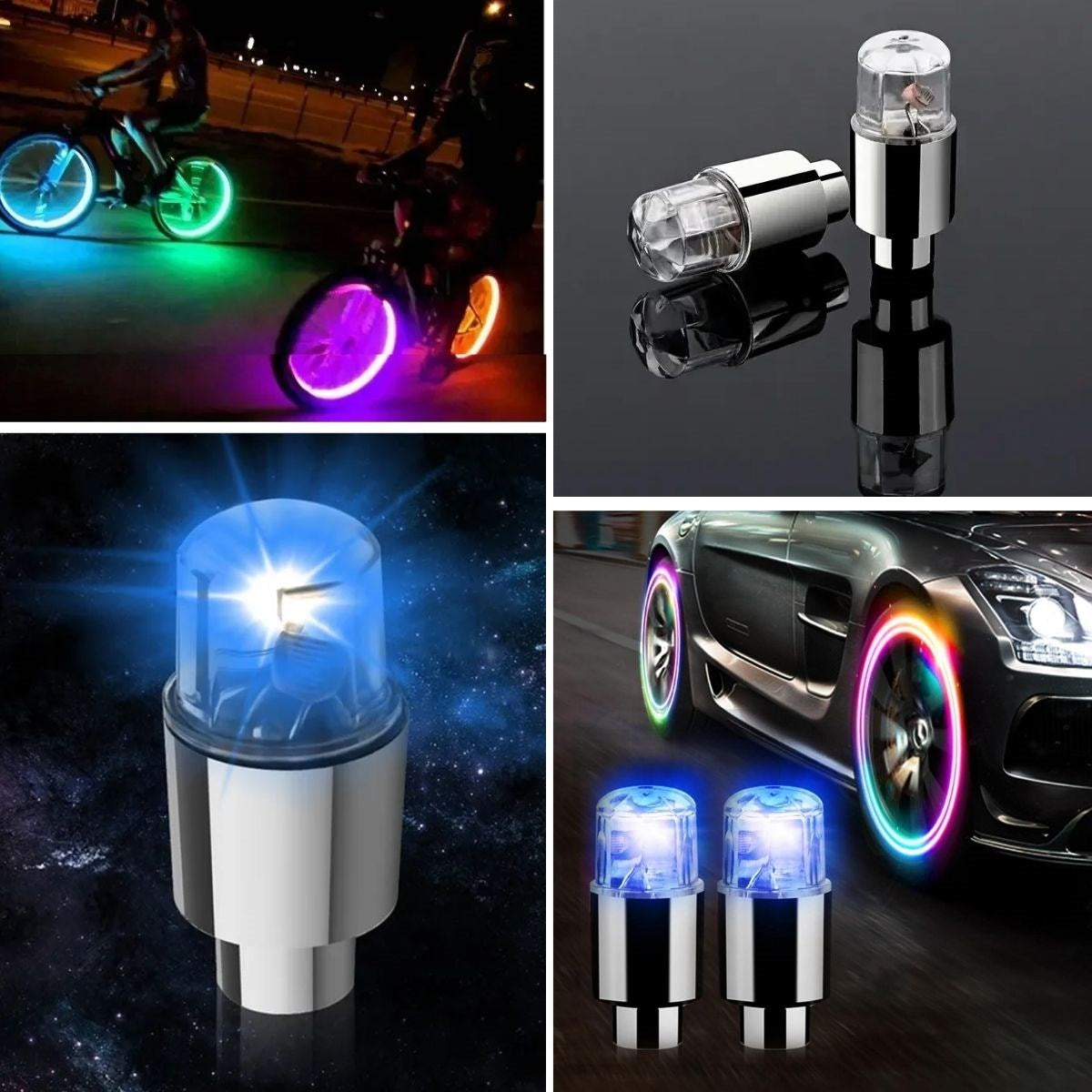 BUFFER® Araç ve Bisiklet İçin 2 li Mavi LED Hava Valfi Işık Kapakları-Gece Parlayan Lastik Lambası Sibop Kapağı - UcuzaGeliyor