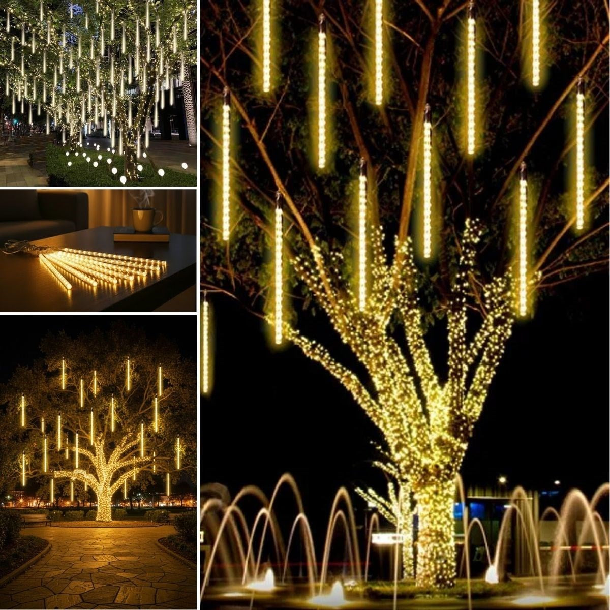 10'lu 45 cm Plastik Meteor LED USB 2M Kablo Sarı Renk Ağaç Işığı - Renk Değiştiren Asmalı Dekoratif Bahçe ve Dış Mekan Aydınlatması