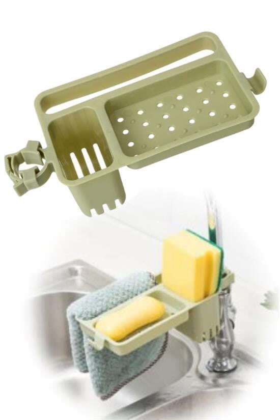 GENEL® Musluğa Takılan Sünger Havlu Askılı Sabun Hazneli mutfak Banyo Lavabo Düzenleyici Organizer - UcuzaGeliyor