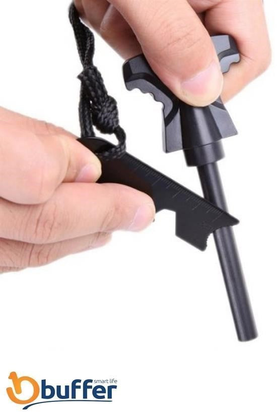 BUFFER® Acil Durum Magnezyum Çubuk Çakmaktaşı Hayatta Kalma Ateş Başlatıcı Çakmak Kiti Düdük Hediyel