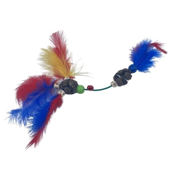 BUFFER® Tüylü Tahta Boncuklu Zilli Kedi Oyuncağı Çok Renkli Kedi Oyuncak - UcuzaGeliyor