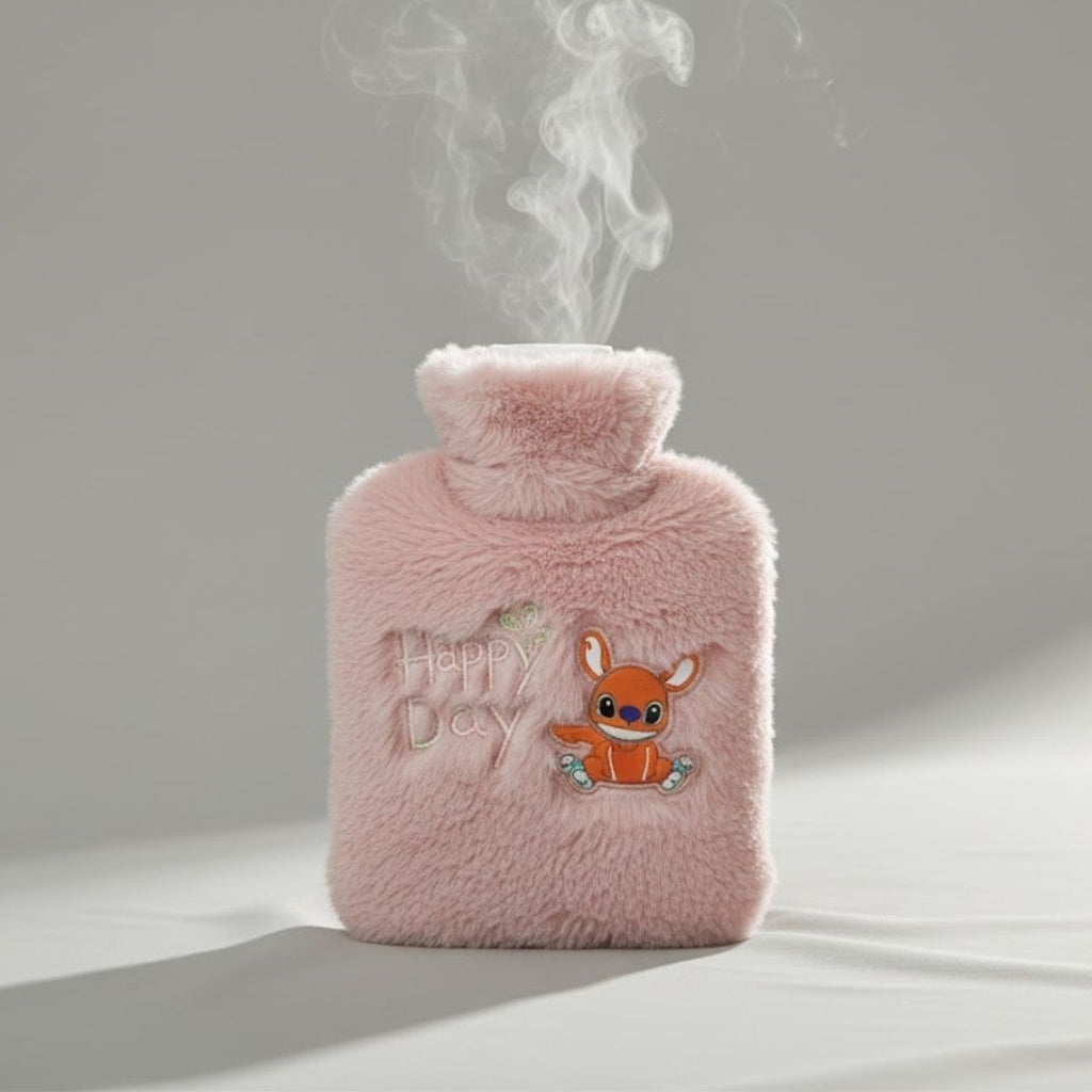 Mutlu Robot Hayvan Figürlü Pembe Peluş Sıcak Su Torbası 1 Lt - Yumuşak Kılıf, Uzun Süre Sıcak Tutan Termal Su Torbası