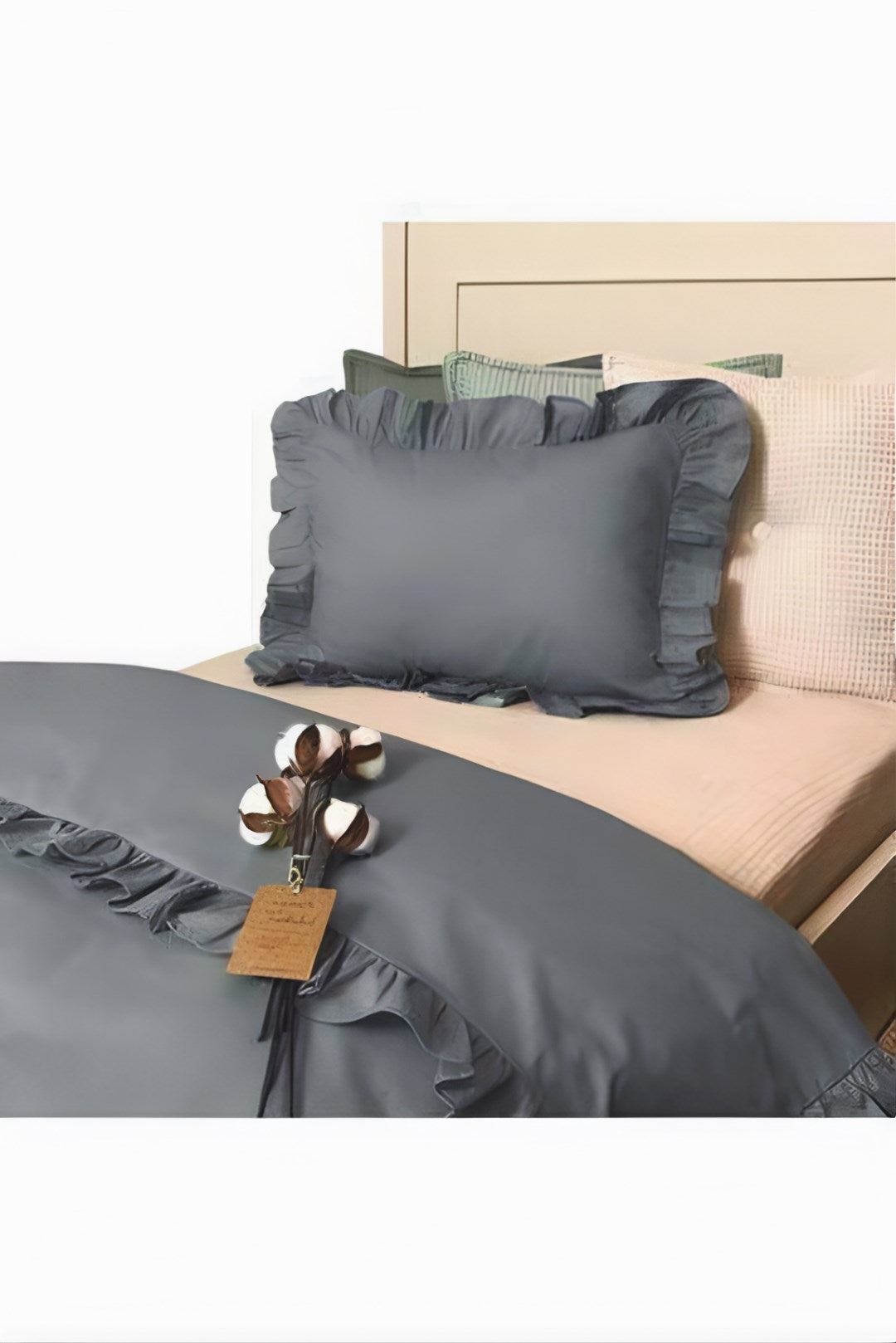 Gri fırfırlı çift kişilik nevresim takımı - UcuzaGeliyor