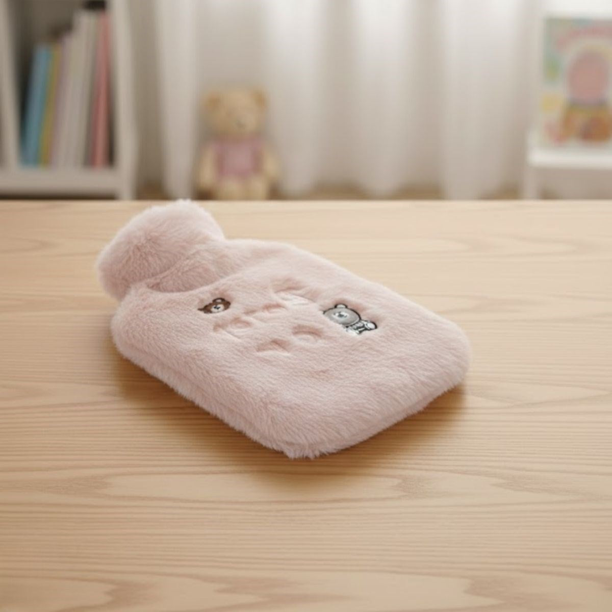 Işıklı Ayıcıklı Figürlü Pembe Peluş Sıcak Su Torbası 1 Lt - Yumuşak Kılıf, Uzun Süre Sıcak Tutan Termal Su Torbası