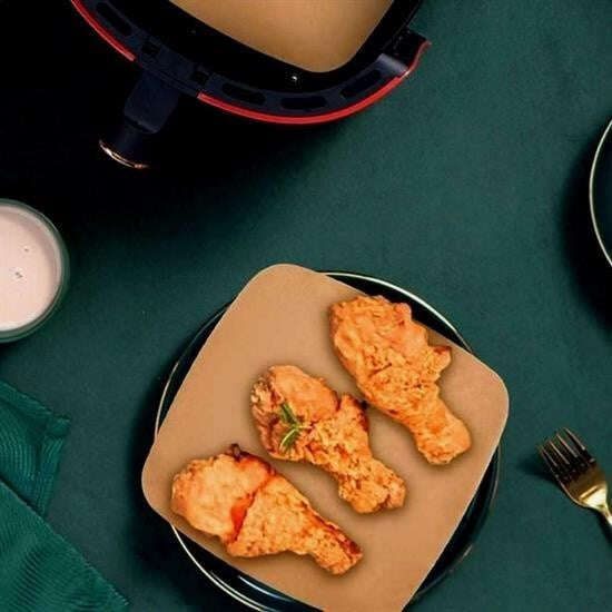 100 Adet Air Fryer Pişirme Kağıdı Tek Kullanımlık Yağ Su Geçirmez Yapışmaz Deliksiz Düz Kare Model - UcuzaGeliyor