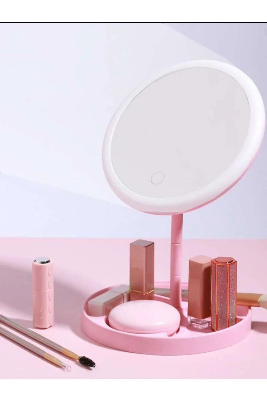 SONX  Dokunmatik Led Işıklı Usb Li Yuvarlak Masa Üstü Makyaj Aynası Makyaj Aynası Ledli