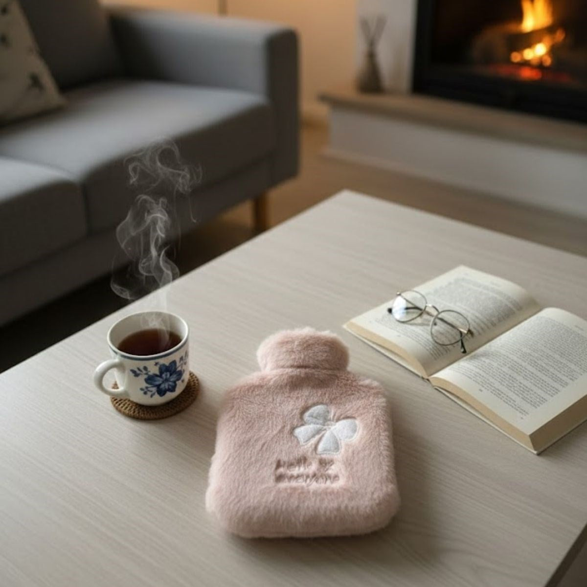 Hello Everyone Yazılı Kurdeleli Pembe Peluş Sıcak Su Torbası 1 Lt - Yumuşak Kılıf, Uzun Süre Sıcak Tutan Termal Su Torbası