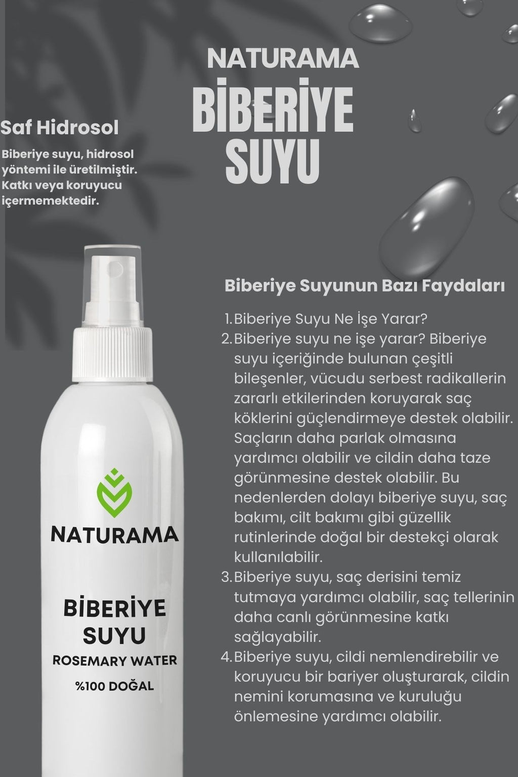 100 ml Biberiye Suyu Dökülme Karşıtı Ve Hızlı Saç Uzatma Etkili Saf Saç Toniği