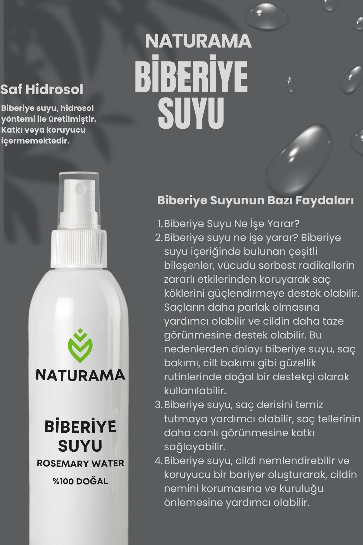 100 ml Biberiye Suyu Dökülme Karşıtı Ve Hızlı Saç Uzatma Etkili Saf Saç Toniği