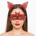 Ateş Kırmızısı Dantel Taç Ve Maske Seti 10 No - Maskeli Balo & Özel Gün Seti