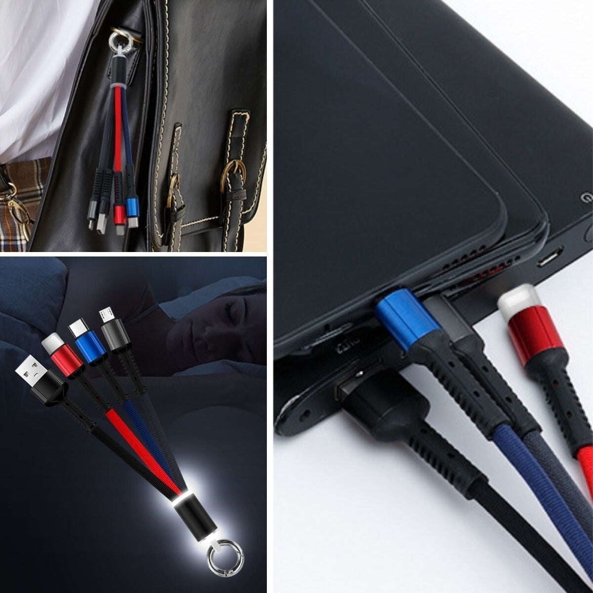 GENEL® Işıklı Anahtarlık Model 3 in 1 USB Çıkışlı MİKRO,TYPE-C ve İphone Uyumlu Şarj Kablosu - UcuzaGeliyor