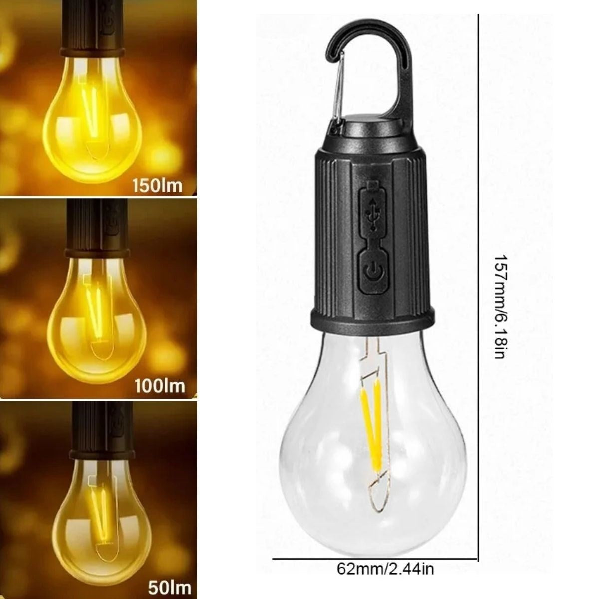 BUFFER® Şarj Olabilen 3 Farklı Mod LED'li Kendiliğinden Asma Kancalı Kamp,Dış Cephe Lambası - UcuzaGeliyor