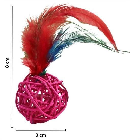 BUFFER® 2li Rattan Renkli Peluş Tüy Kedi Köpek Oyuncak Yakalama Çiğneme Çıngıraklı Top Oyuncağı - UcuzaGeliyor