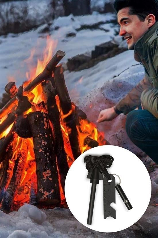 BUFFER® Acil Durum Magnezyum Çubuk Çakmaktaşı Hayatta Kalma Ateş Başlatıcı Çakmak Kiti Düdük Hediyel