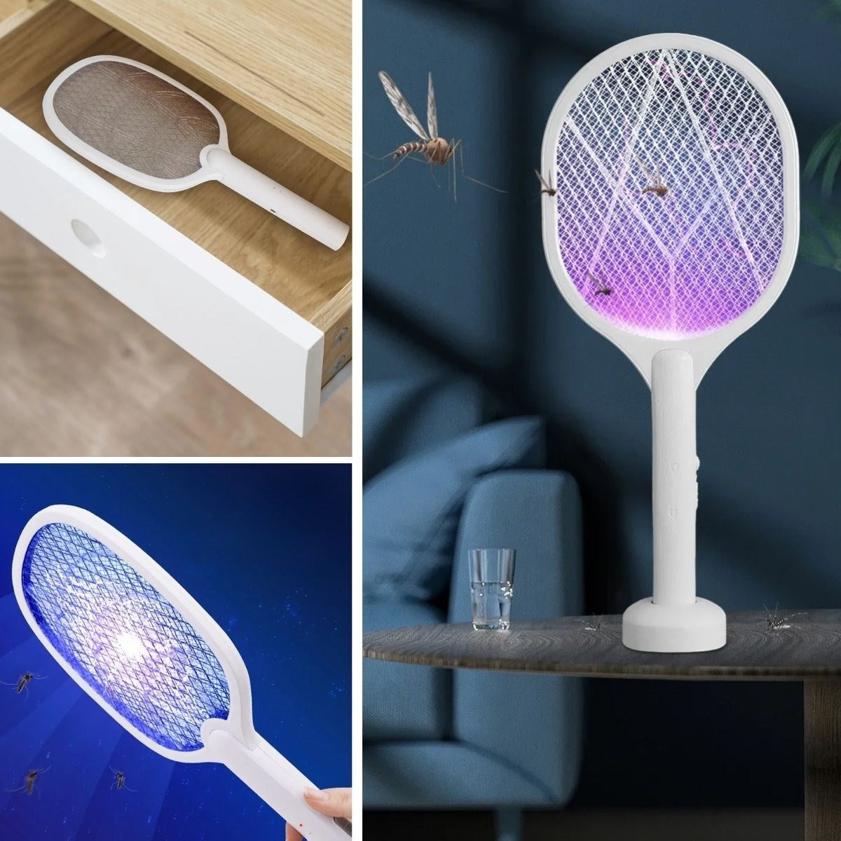 GENEL® Şarjlı Sinek Öldürücü Masaüstü Standlı,Mor Işık Sinek Kovucu Raket 5w - UcuzaGeliyor