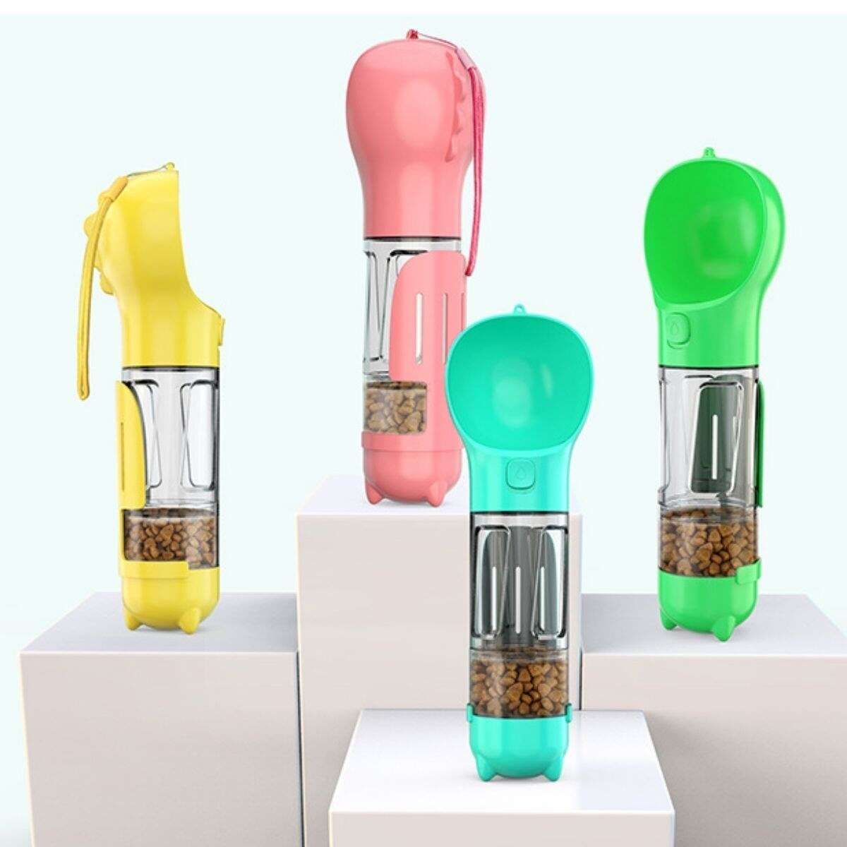 GENEL® Taşınabilir Hazneli Mama Kaplı ,Kaka Poşetli Kedi,Köpek Suluğu-300ml - UcuzaGeliyor