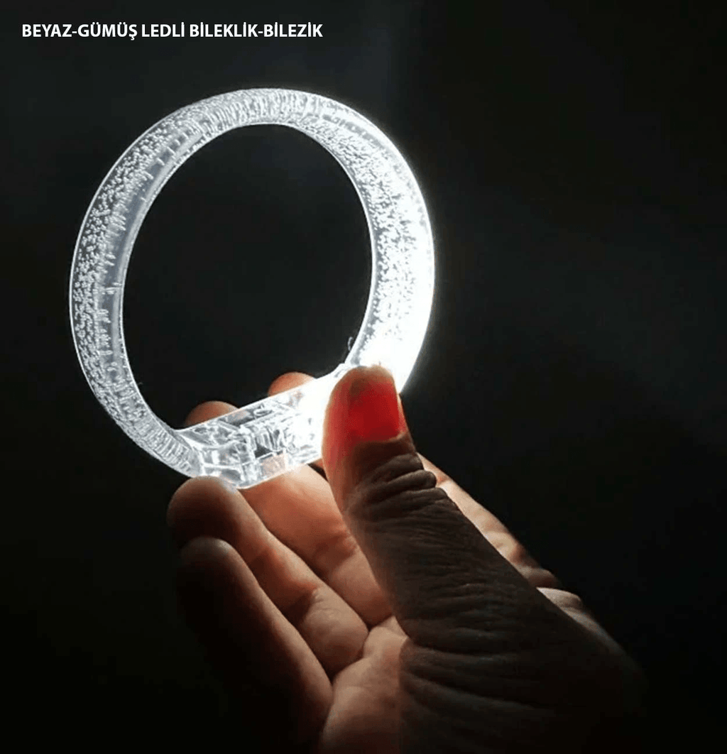 Beyaz-gümüş Led Işıklı Baskı Yapılabilen Pilli Bileklik Bilezik 1,5 Cm Genişlik