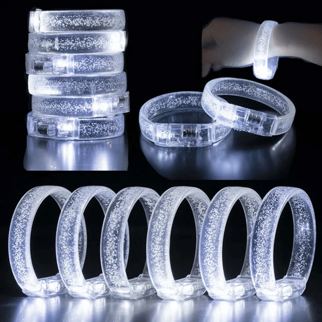 Beyaz-gümüş Led Işıklı Baskı Yapılabilen Pilli Bileklik Bilezik 1,5 Cm Genişlik