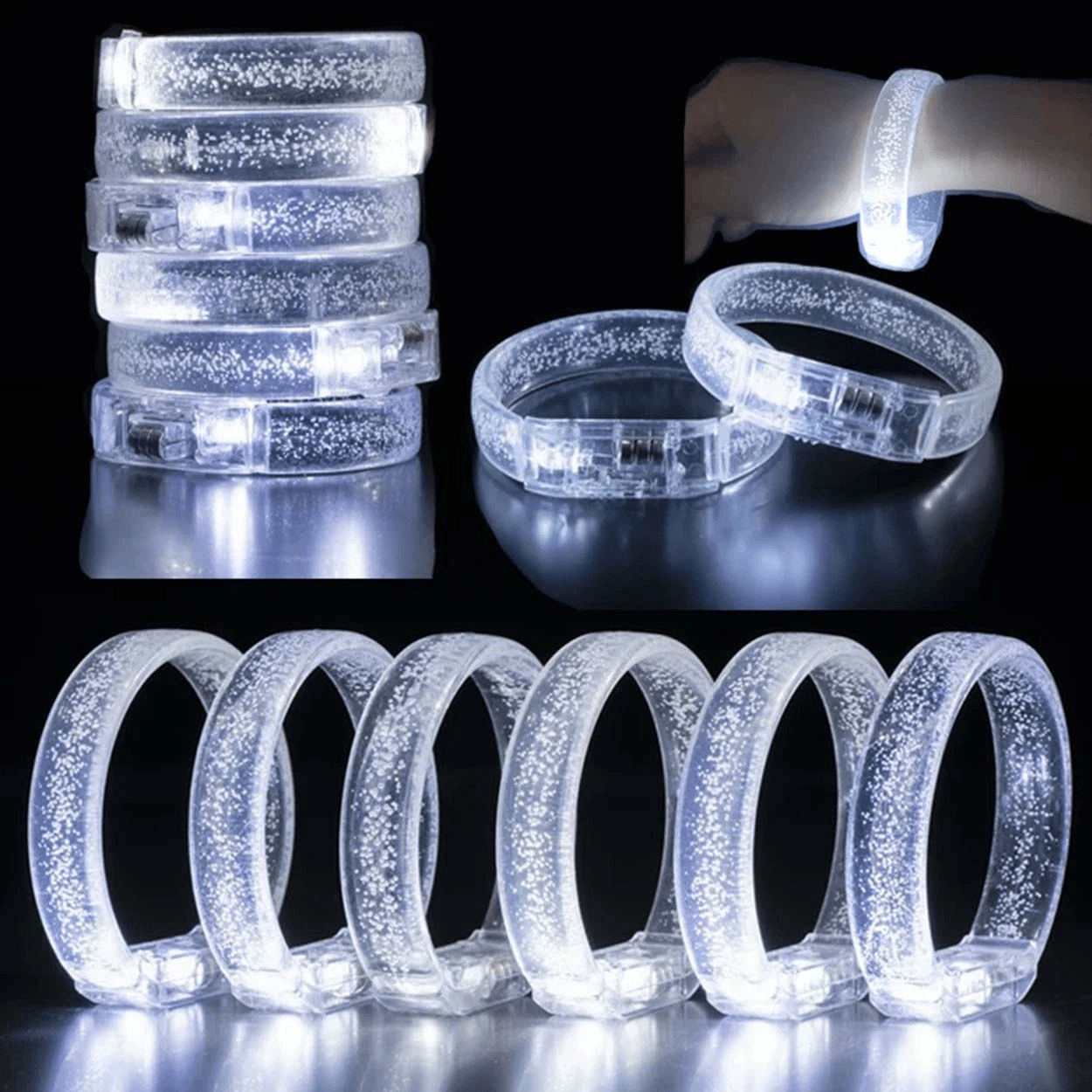 Beyaz-gümüş Led Işıklı Baskı Yapılabilen Pilli Bileklik Bilezik 1,5 Cm Genişlik