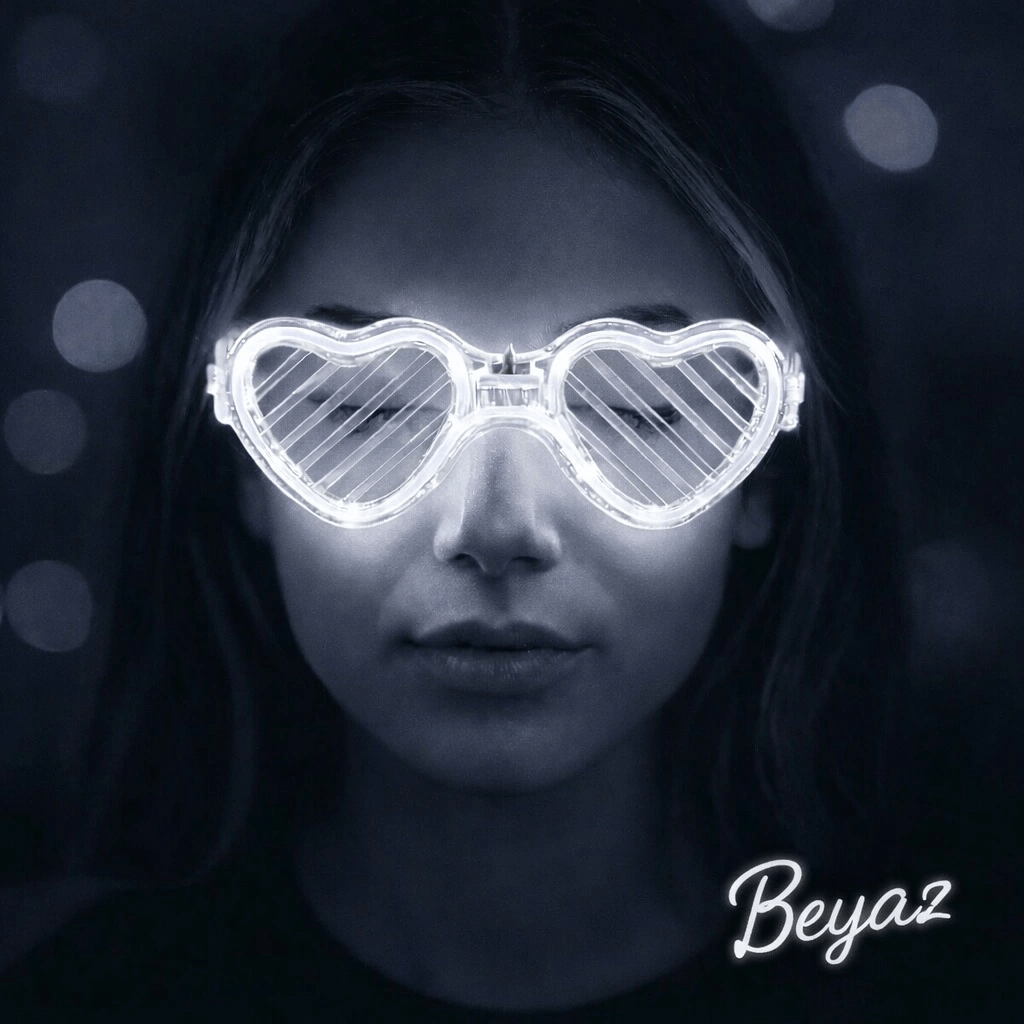 Beyaz Led Işıklı Kalp Gözlük - 3 Modlu Parti & Glow Gözlüğü