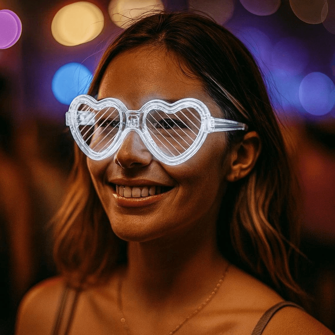 Beyaz Led Işıklı Kalp Gözlük - 3 Modlu Parti & Glow Gözlüğü