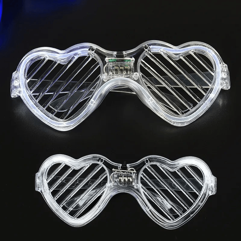 Beyaz Led Işıklı Kalp Gözlük - 3 Modlu Parti & Glow Gözlüğü