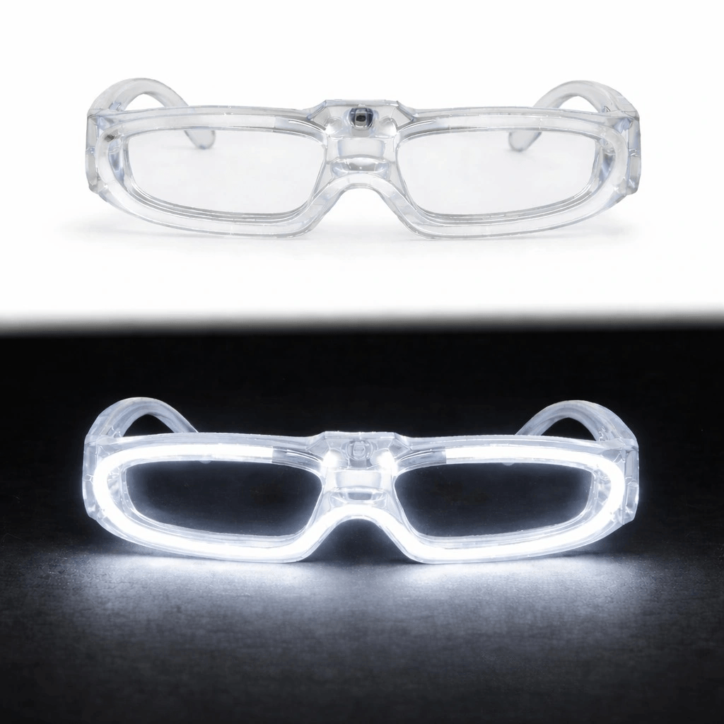 Beyaz Led Işıklı Parti Gözlüğü 3 Modlu - Glow & Gece Eğlence Gözlüğü