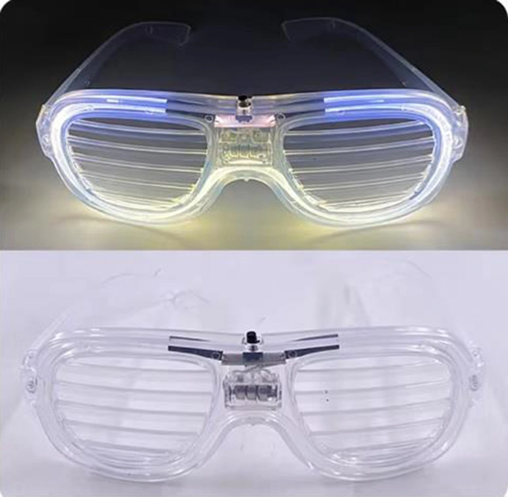 Beyaz Led Işıklı Parti Gözlüğü - Neon Glow Şerit Gözlük 3 Modlu
