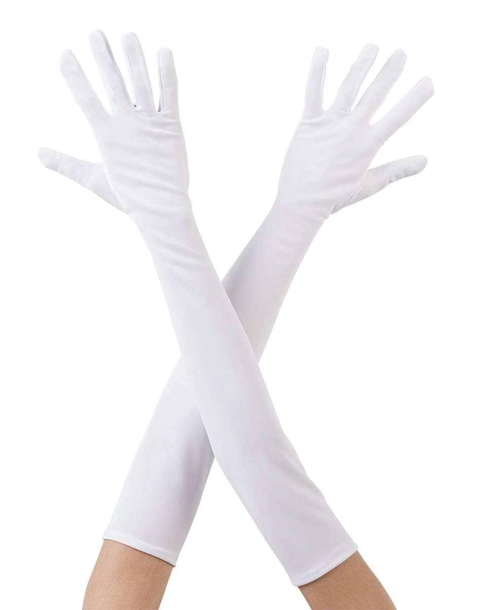 Beyaz Renk Dirseğe Kadar Uzun Kumaş Eldiven 40 Cm