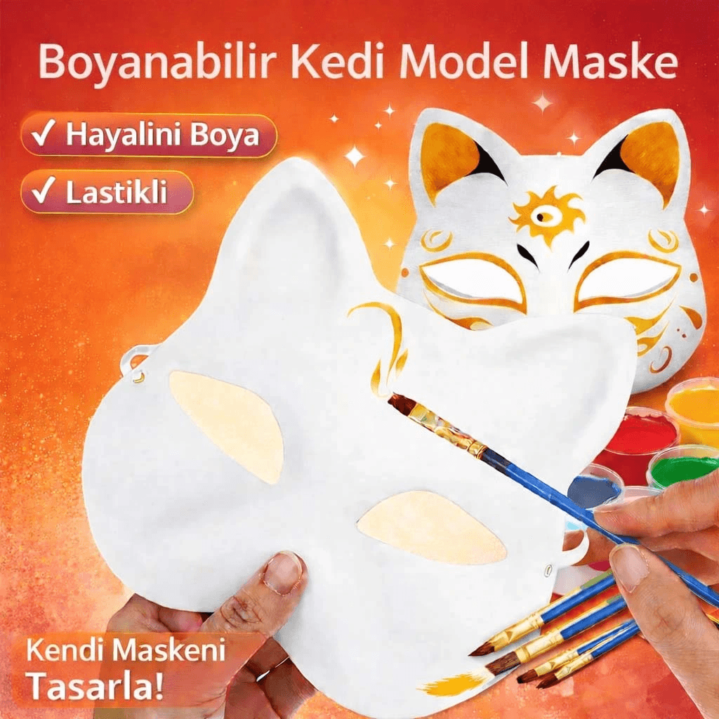 Boyanabilir Kedi Model Maske - Kendi Tasarımını Oluştur