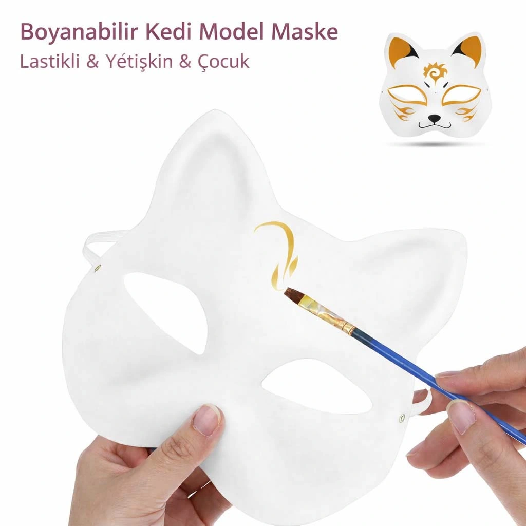 Boyanabilir Kedi Model Maske - Kendi Tasarımını Oluştur