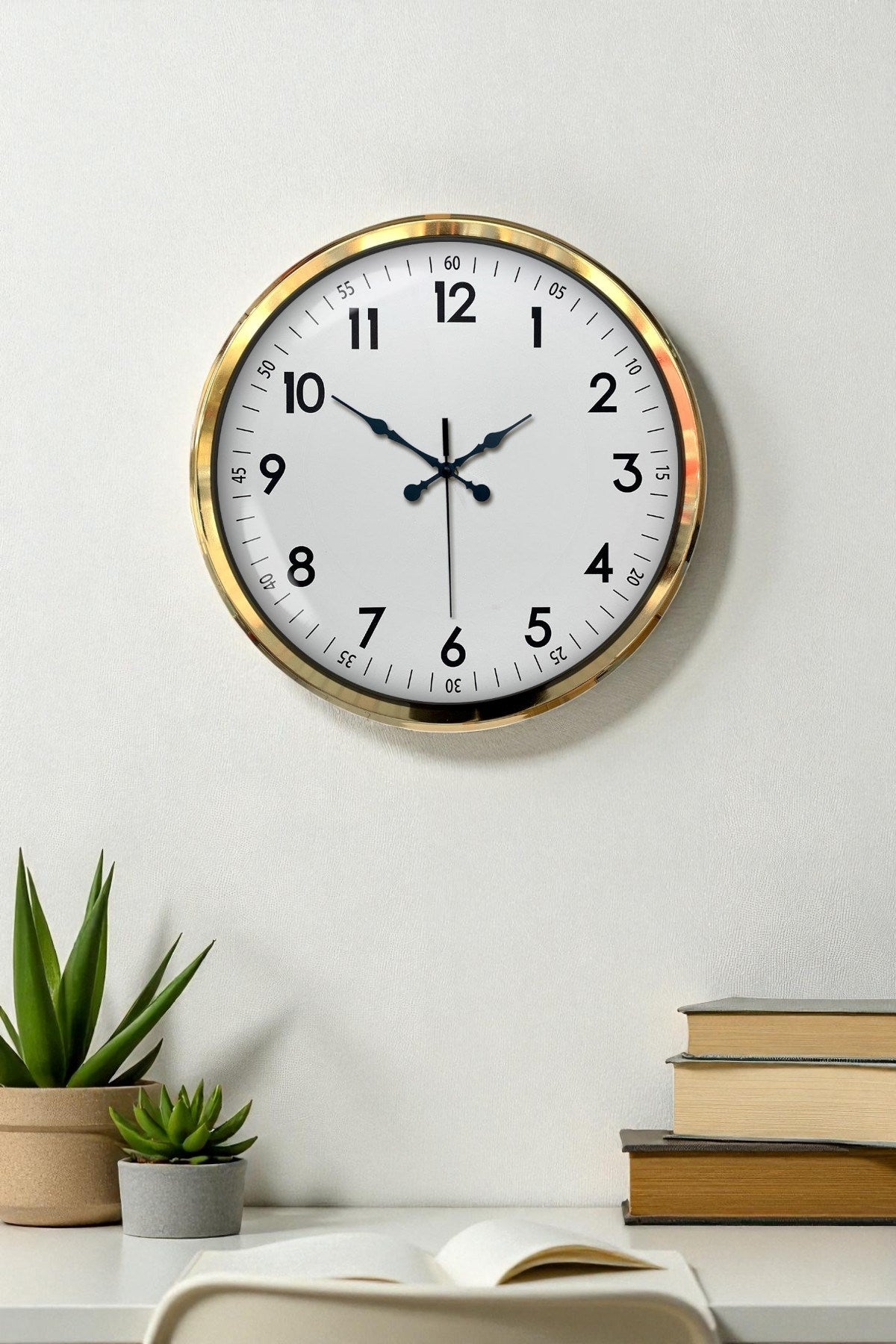 Zentime Gold & White Luxury Classic 52 Cm Metal Duvar Saati