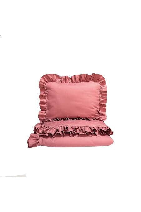 Gül kurusu fırfırlı çift kişilik nevresim takımı - UcuzaGeliyor