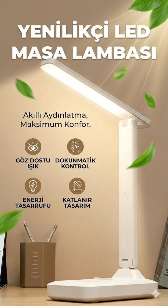 Katlanabilir Dokunmatik Kontrollü Göz Dostu Akıllı LED Masa Lambası - Enerji Tasarruflu
