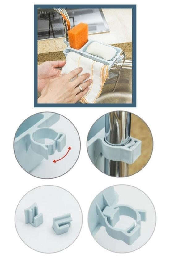 GENEL® Musluğa Takılan Sünger Havlu Askılı Sabun Hazneli mutfak Banyo Lavabo Düzenleyici Organizer - UcuzaGeliyor