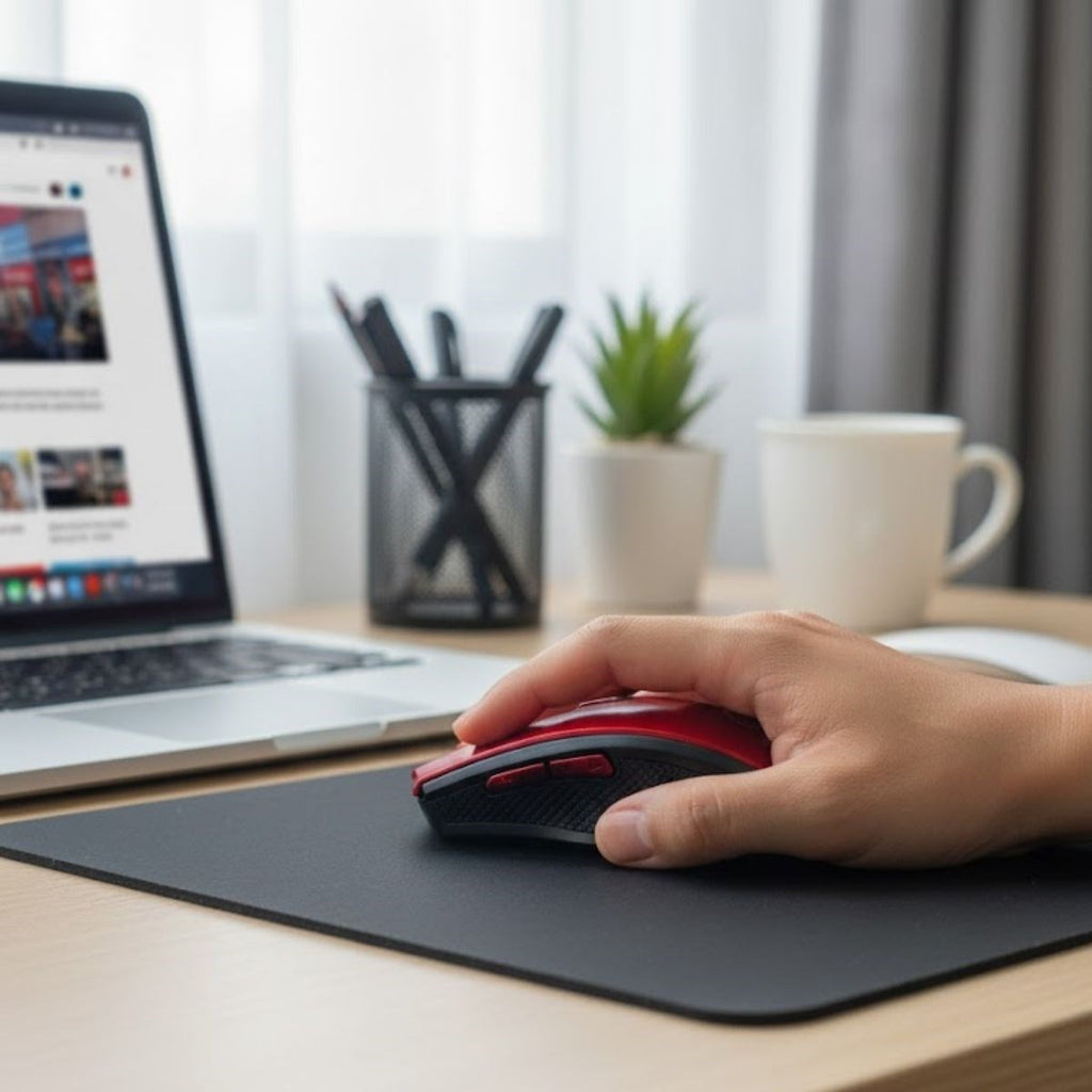 BUFFER® Kırmızı Renkli Baş Parmak Destekli Ergonomik Sessiz Kablosuz Mouse - USB Alıcılı, Ofis ve Oyun İçin Konforlu Bilgisayar Faresi MS6300