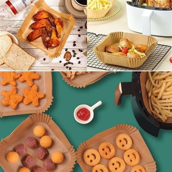 50 Adet Air Fryer Pişirme Kağıdı Tek Kullanımlık Hava Fritöz Yağ Geçirmez Yapışmaz Kare Tabak Model - UcuzaGeliyor
