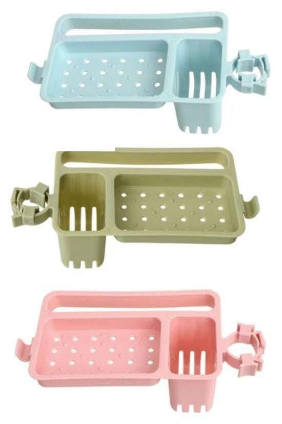 GENEL® Musluğa Takılan Sünger Havlu Askılı Sabun Hazneli mutfak Banyo Lavabo Düzenleyici Organizer - UcuzaGeliyor