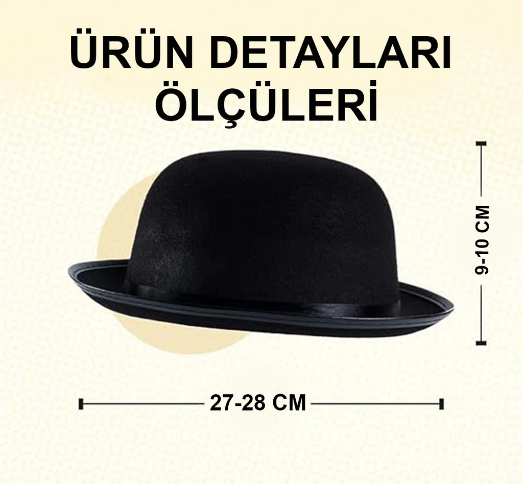 Charlie Chaplin Stil Çocuk Şapkası - Siyah Melon Parti Şapkası