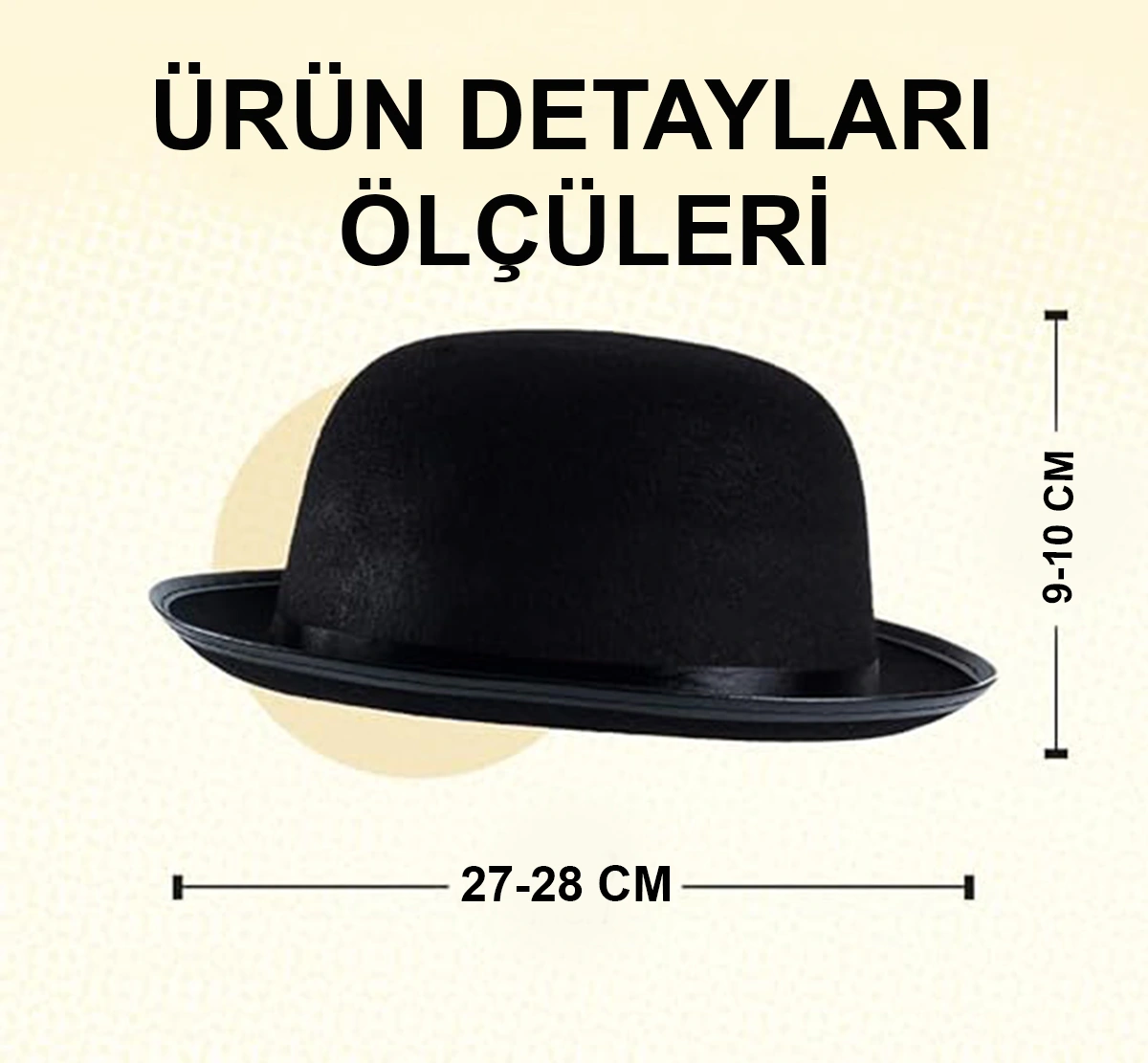 Charlie Chaplin Stil Çocuk Şapkası - Siyah Melon Parti Şapkası